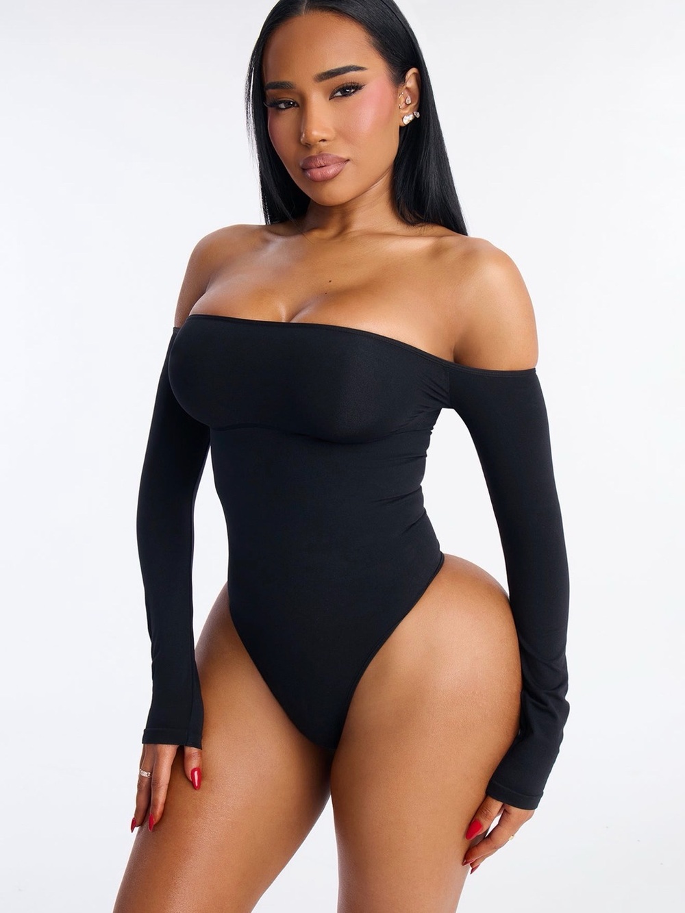 Fashion Nova Black Off-Shoulder Long Sleeve Bodysuit Shapewear XL